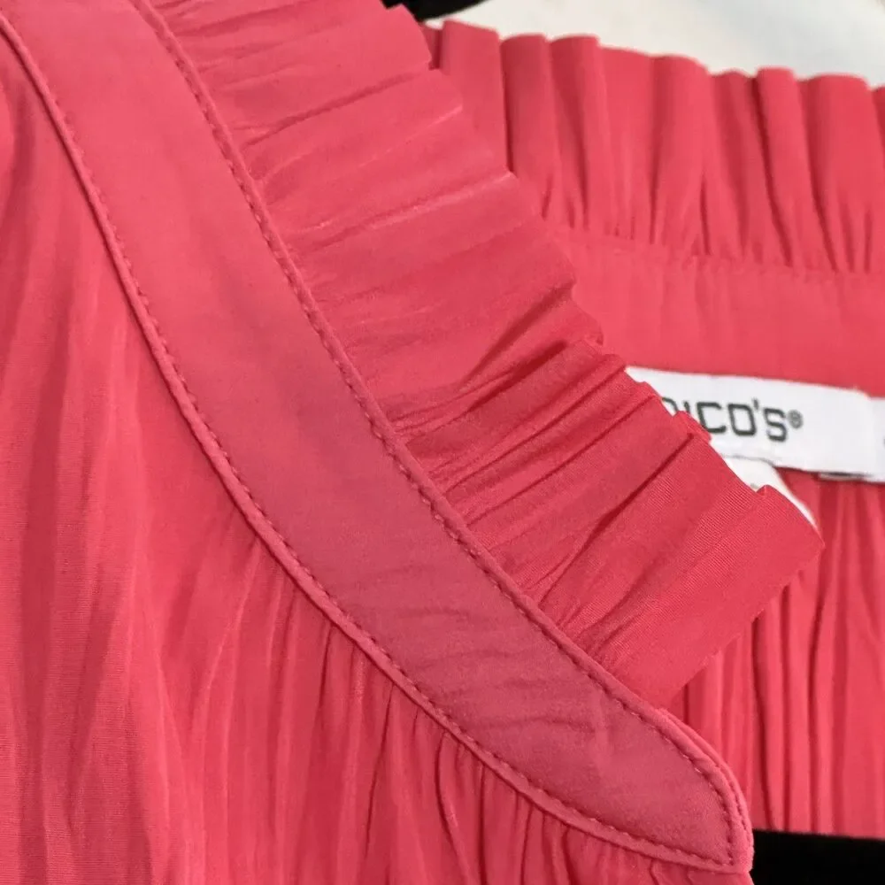 Chicos Flare Sleeve Blouse 16/3 crinkle, 3/4 sleeves, Dressy, Coral/Pink SPRING - Picture 4 of 8